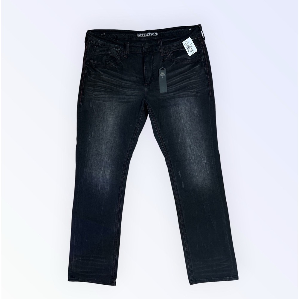 AFFLICTION JEANS MENS 38 NIGHTWATCH RED STITCHING NEW!!